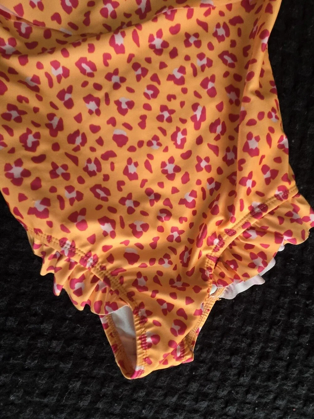 🦦5/$10🦦Wonder Nation Girls Orange Leopard Print One-Piece Swimsuit Ruffle Trim
